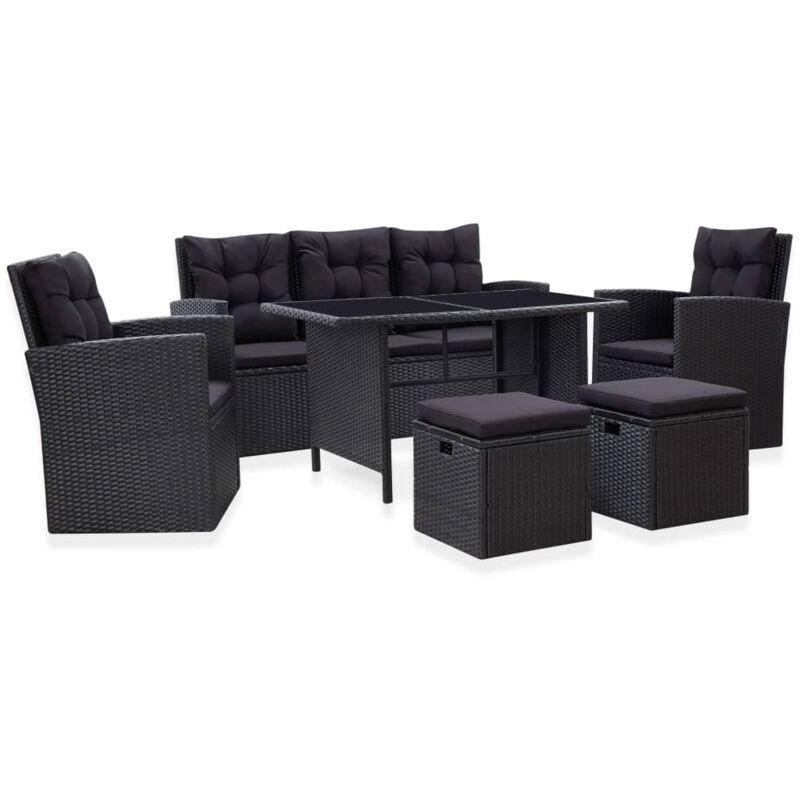 Minkurow - Salon de jardin 6 pcs avec coussins Résine tressée Noir