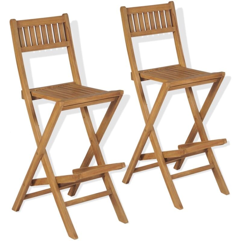 Lot de 2 Chaises de bar pliables Tabourets de bar de jardin avec coussins - Tabouret Haut Bois de teck solide BV317822 - BonneVie