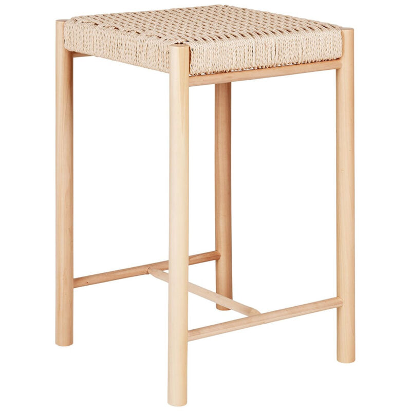 MINDY - Tabouret Hauteur 66,5 cm en Peuplier avec Assise Tressée