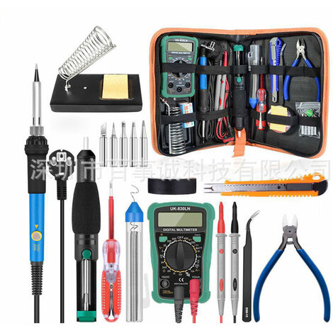MINE Fer à Souder Kit 60W 220V à Température Réglable, de Soudure avec interrupteur Marche/Arrêt, Multimètre, Pompe à Dessouder, 5PCS Conseils de soudage pour Divers Réparation