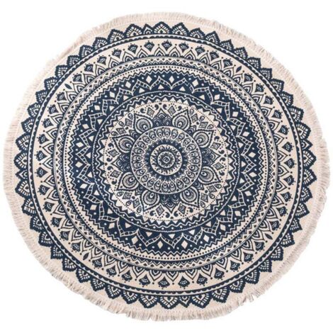 MINE Indischer Mandala-Wohnzimmerteppich aus Baumwolle im Boho-Stil mit Quasten, handgewebte runde Fußmatten, geeignet für klassische Schlafzimmerteppiche