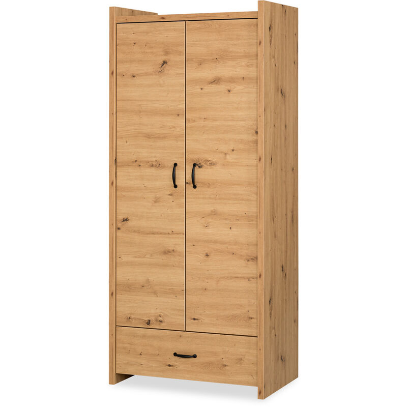 Armoire elisa l. 84 cm Imitation Chêne 2 portes + 1 tiroir - Minea