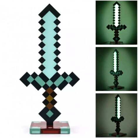 Minecr Diamond Sword Veilleuse LED USB de 14 pouces - Lampe de chevet décorative. amusante. sûre et géniale - Jouet pour bébé. garçons. adolescents - Idéal pour la chambre à coucher. le salon