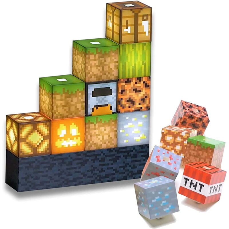 Minecraft-Bausteinlampe – 16 neu anordenbare Lichtblöcke – Stimmungsbeleuchtung fürs Kinderzimmer