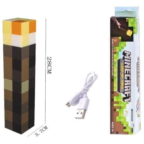 Minecraft Braune Steinfackel – 28 cm LED-Nachtlicht – USB-C