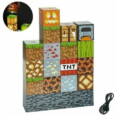 Minecraft Building Block Lampe De Bureau Bricolage Couture Lampe De Table Jouets Usb Veilleuse Cadeaux