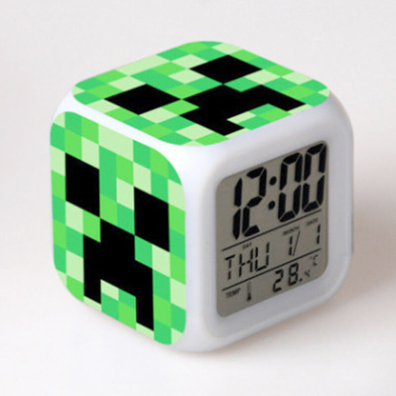 Fitags - Minecraft bunter Quartett-Wecker mit Farbwechsel, LED-Nachtlicht, Geburtstagsgeschenk, Weihnachtsgeschenk, 1 Blau