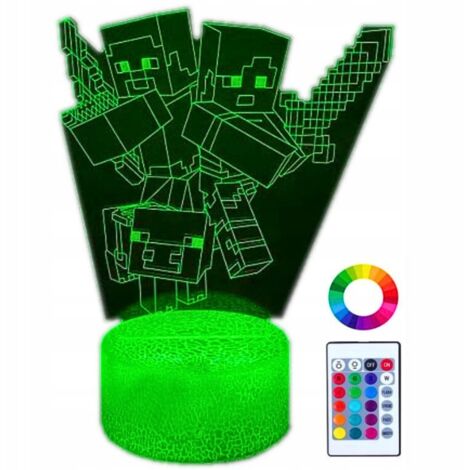 Minecraft Creeper Veilleuse 3D 16 LED pour enfants + Télécommande
