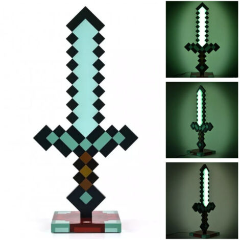 Minecraft Diamantschwert 35,5 cm USB-LED-Nachtlicht – Dekorative Nachttischlampe. Lustig, sicher und cool – Spielzeug für Babys, Jungen und Teenager – Ideal für Schlaf- und Wohnzimmer.