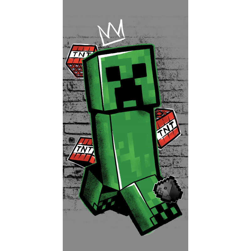 Minecraft - Serviette de plage en coton 'Metro art Creeper' - Vert/Gris - 70 x 140 cm - Livraison gratuite