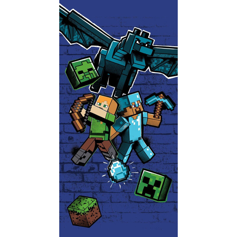 Minecraft - Serviette de plage en coton 'Metro art Survive' - Bleu - 70 x 140 cm - Livraison gratuite