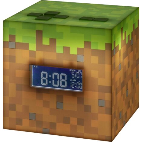 Minecraft Sveglia Digitale Blocco d’Erba Luce e Suono Ufficiale, Decorazione Cameretta Gamer
