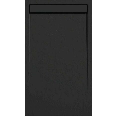 Mineralguss-Duschwanne extra flach CLEVER Schieferoptik SCHWARZ 90x110 cm