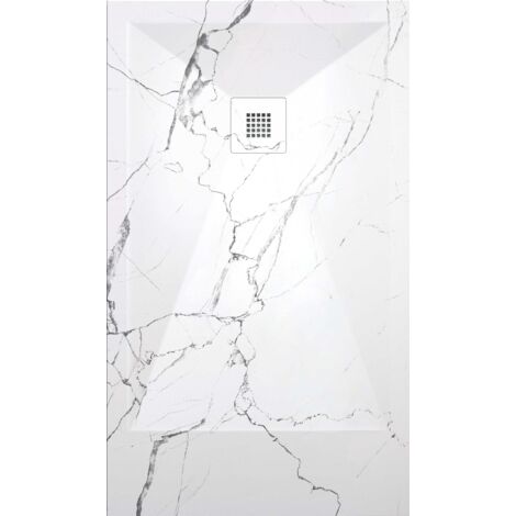 Mineralguss-Duschwanne extra flach DEKOR ARABESCO weißes Marmor 70x130 cm
