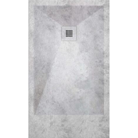 Mineralguss-Duschwanne extra flach DEKOR CEMENTO Betongrau 70x140 cm