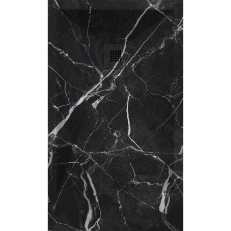 Mineralguss-Duschwanne extra flach DEKOR MARQUINA schwarzes Marmor 80x120 cm