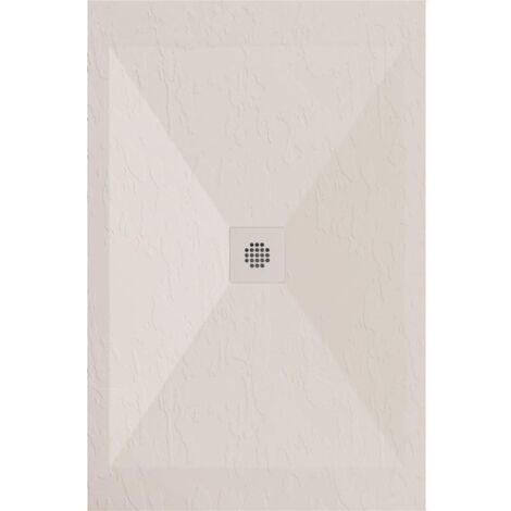 Mineralguss-Duschwanne extra flach DEXA Schieferoptik BEIGE 80x90 cm Auslaufschutz in Farbe
