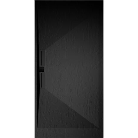 Mineralguss-Duschwanne extra flach EDIS Schieferoptik SCHWARZ 70x70 cm