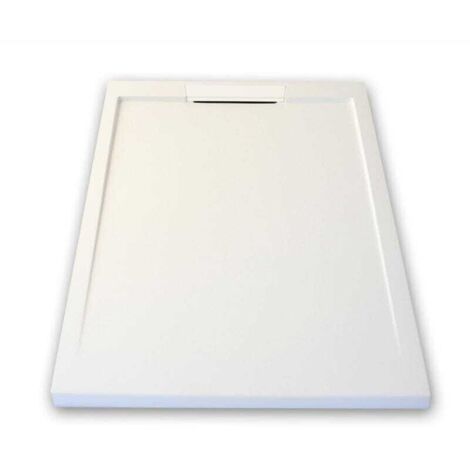 Mineralguss-Duschwanne extra flach LUX Schieferoptik weiß 80x100cm Auslaufschutz in Farbe