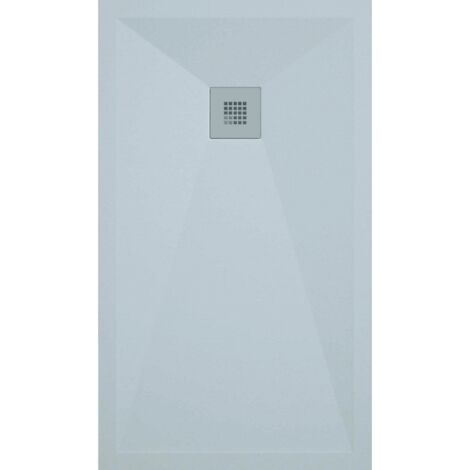 Mineralguss-Duschwanne extra flach ONDA Schieferoptik GRAU 70x100 cm Ablaufschutz in Chrom
