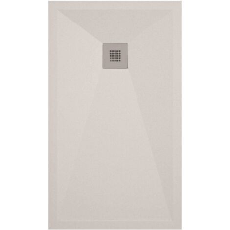 Mineralguss-Duschwanne extra flach ONDA Schieferoptik SAND 70x70 cm Ablaufschutz in Chrom
