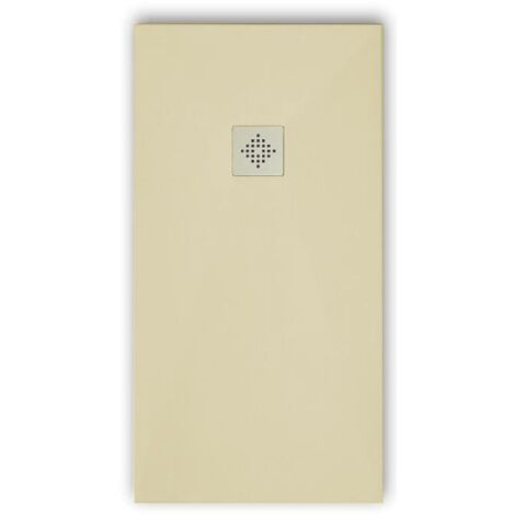Mineralguss-Duschwanne extra flach PURE Schieferoptik beige 70x100 cm Ablaufschutz in Chrom