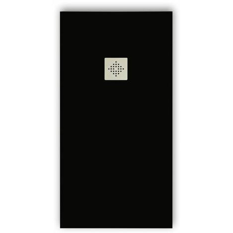 Mineralguss-Duschwanne extra flach PURE Schieferoptik schwarz 100x100 cm Ablaufschutz in Chrom
