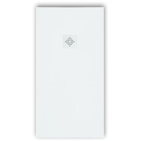 Mineralguss-Duschwanne extra flach PURE Schieferoptik weiß 70x170 cm Auslaufschutz in Farbe