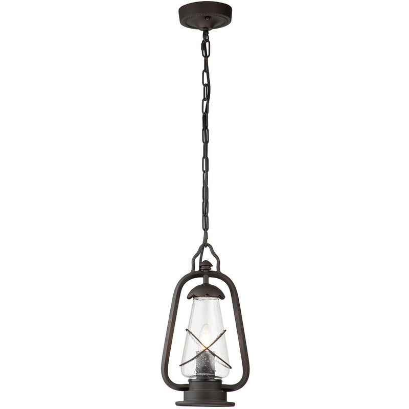 Miners - 1 Light Outdoor Ceiling Chain Lantern Old Bronze IP44, E14 - Elstead