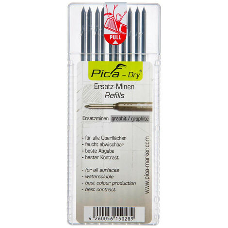 Mines de rechange graphite 2B pour marqueurs Pica Dry – Lot de 10 mines – Diamètre 2,8 mm – Longueur 125 mm – Prêtes à l'emploi