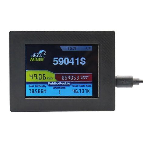 Mineur Nerdminer V2 56KH/s, écran LCD 2,8 pouces, mineur Bitcoin solo, noir
