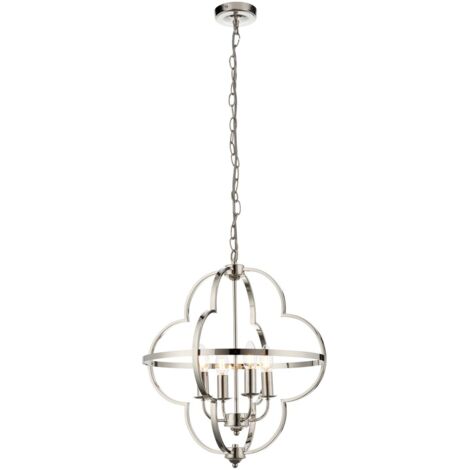 FIRST CHOICE LIGHTING Minford - Polished Nickel 4 Light Ceiling Chain Pendant Light