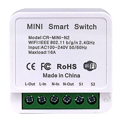Mini 1 Gang DIY WiFi Smart Light Switch Module Smart Life/Tuya App and Wireless Remote Control, Compatible with Alexa Echo and Google Home, 1/2 Way