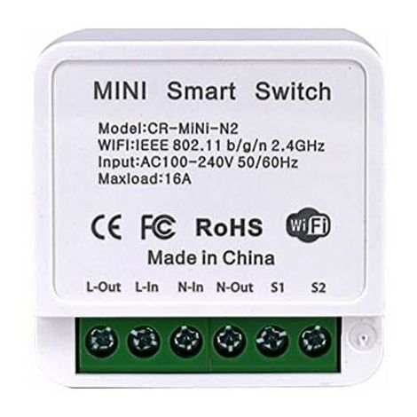 Mini 1 Gang DIY WiFi Smart Light Switch Module Smart Life/Tuya App and Wireless Remote Control, Compatible with Alexa Echo and Google Home, 1/2 Way