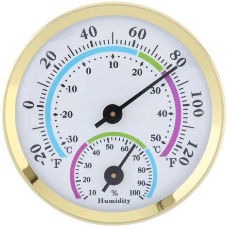 Mini 2-in-1 analoges Innenthermometer und Hygrometer, für Zuhause, Büro, Außenbereich, Wandmontage, mechanische Anzeige (gold)