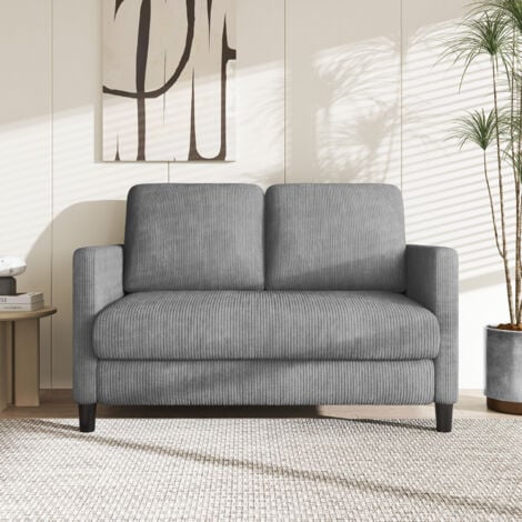 NECHE Mini-2-Sitzer-Sofa aus strapazierfähigem grauem Cord – 2 Kissen – 129 (B) x 78 (T) x 89 cm (H) – Max. Belastung 300 kg – kleiner Raum