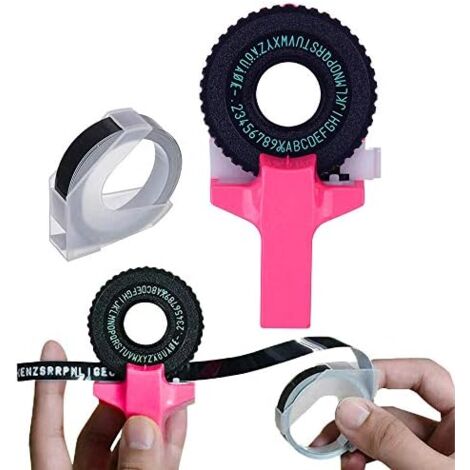 Mini 3D Label Printer Click Small Model Label Makers Manual Lettering Machine DIY Embossing Typewriter with for DYMO Printer Ribbon Cutter Black