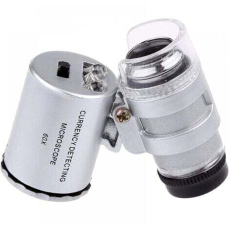 Mini 60x UV LED Jewelry Magnifier, 60x High Definition LED Bill Detector with Lightweight Portable Mini Microscope