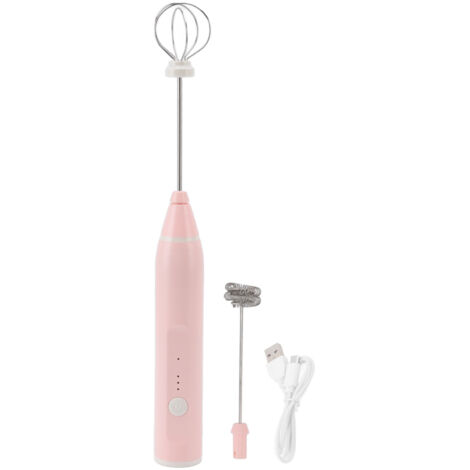 Mini agitateur électrique sans fil, batteur à œufs électrique multifonction avec 2 têtes de batteur à œufs pour la maison, café, magasin de boissons, rose