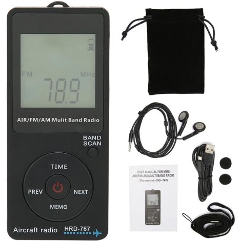 Mini-Air-Band-Radio mit eingebauter 400-mAh-Lithiumbatterie, FM-AM-Air-Radio mit Kopfhörer, orangefarbenes LCD-Display mit Hintergrundbeleuchtung, unterstützt automatische Speicherung und Suche