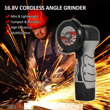 Mini-Akku-Winkelschleifer, 76-mm-Mini-Akku-Winkelschleifer, Akku-Winkelschleifer mit Ladegerät und 2 x 2000-mAh-Akkus, 7000 U/min, 6 Trennscheiben zum Trennen, Polieren und Schleifen