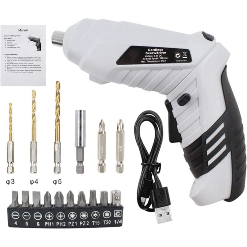 Image of Mini-Akkuschrauber, Akkuschrauber-Set mit LED-Licht, wiederaufladbarem Akku