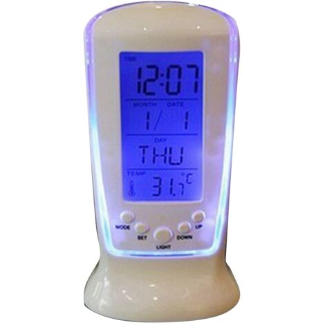 Mini Alarm Clock ABS Shell Odorless White Blue Backlight Luminous Alarm Clock with Temperature Display for Home 510 Clock
