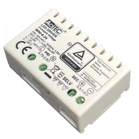 Mini Alimentatore Trasformatore 6W 24V 0,25A IP20 50X32X18,5mm Con Morsetti