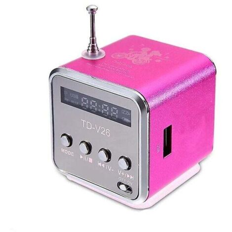 Mini altavoz de radio FM digital TD-V26, receptor FM portátil con altavoz estéreo LCD, compatible con tarjeta micro TF, tamaño A2, color rosa