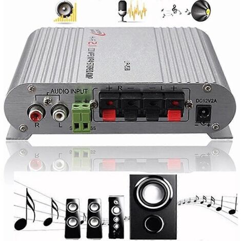 Mini ampli stéréo 3 canaux pour voiture, haut-parleur méga-basse, compatible téléphone, PC, lecteur DVD, MP3, MP4, portable, connectivité universelle.