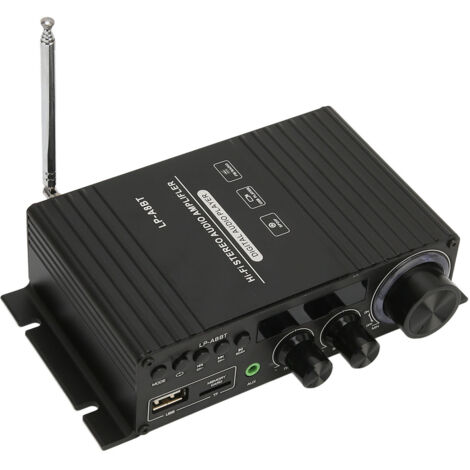 Mini amplificateur audio Bluetooth 5.0 pour voiture, 2 canaux, avec télécommande et réglage des basses/aigus.