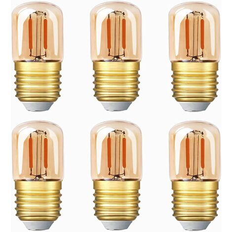 Mini ampoule LED tubulaire, 1W T28 Edison Ampoule à filament LED E27 Base à vis 2200K Ampoule blanche super chaude pour décorative‎ 80 lm non dimmable (verre ambré) 6 Pack [Classe énergétique G]