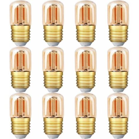 Mini ampoule LED tubulaire, 1W T28 Edison Ampoule à filament LED E27 Base à vis 2200K Ampoule jaune super chaude pour décorative non dimmable (verre ambré) 12 Pack [Classe énergétique G]