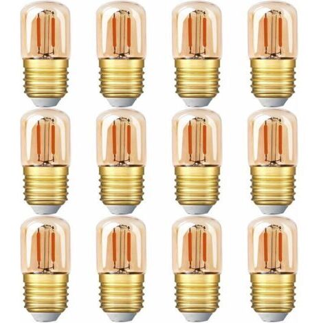 Mini ampoule LED tubulaire, 1W T28 Edison Ampoule à filament LED E27 Base à vis 2200K Ampoule jaune super chaude pour décorative non dimmable (verre ambré) 12 Pack [Classe énergétique G]